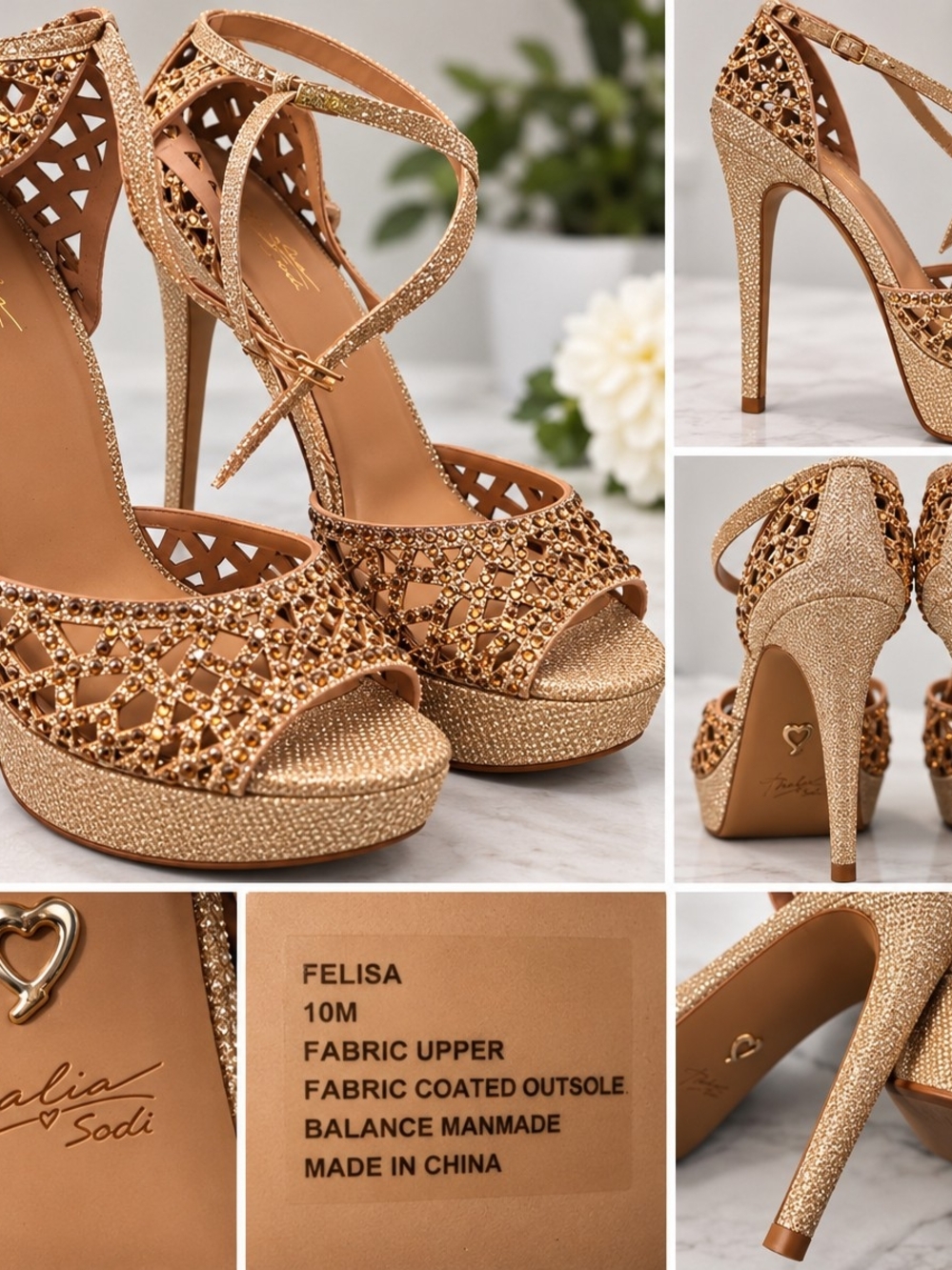 Thalia Gold Glitter Platform Heels